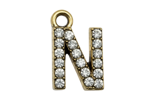 Gold letter N initial with pavé clear crystals