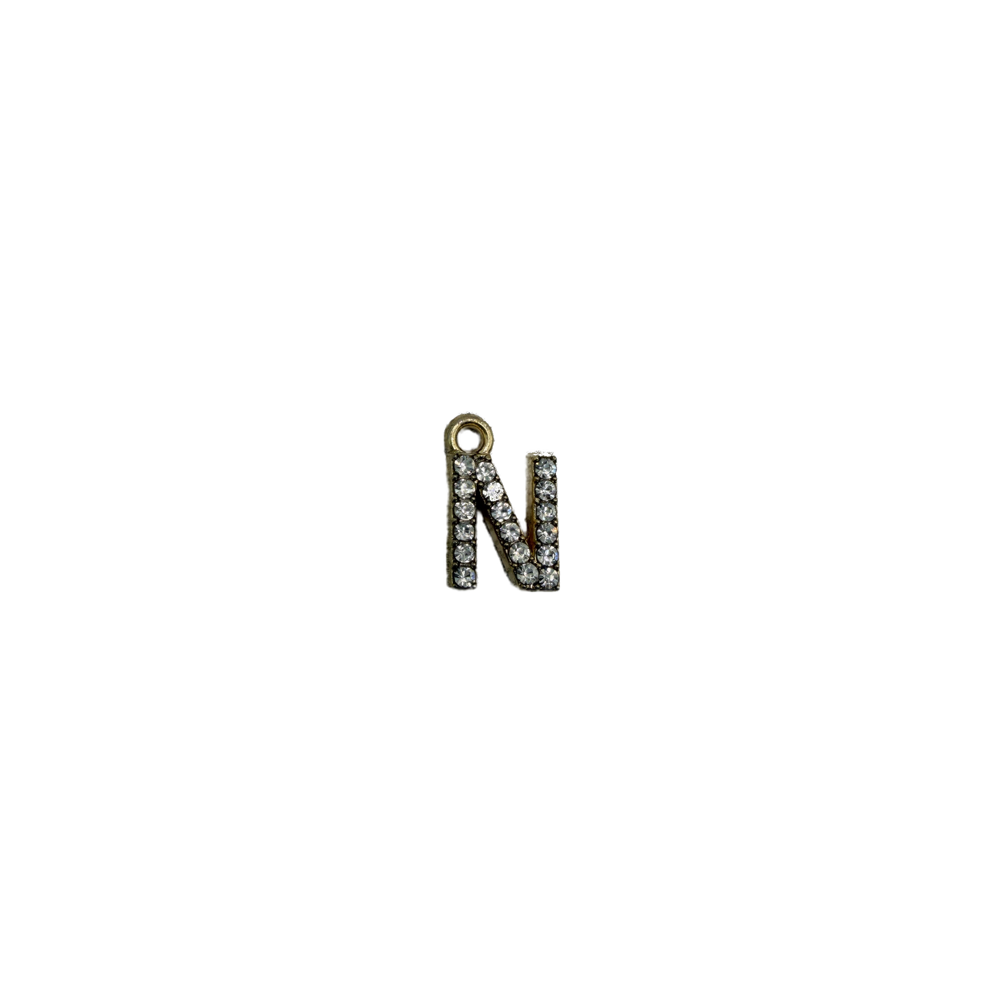 Gold pavé letter N with clear crystals