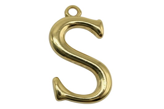 Polished gold letter S charm with a smooth rounded silhouette