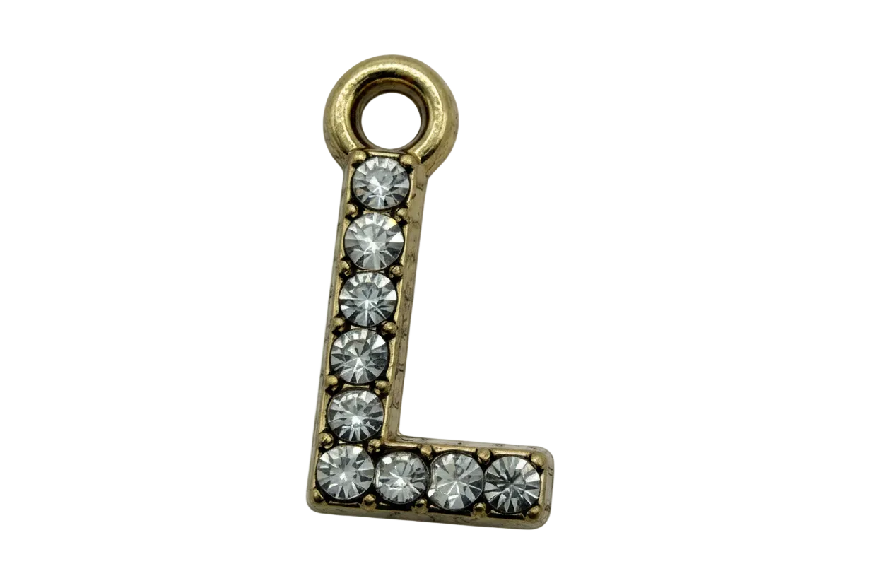 Gold letter L initial with clear crystal stones