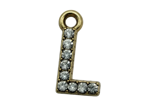 Gold letter L initial with clear crystal stones