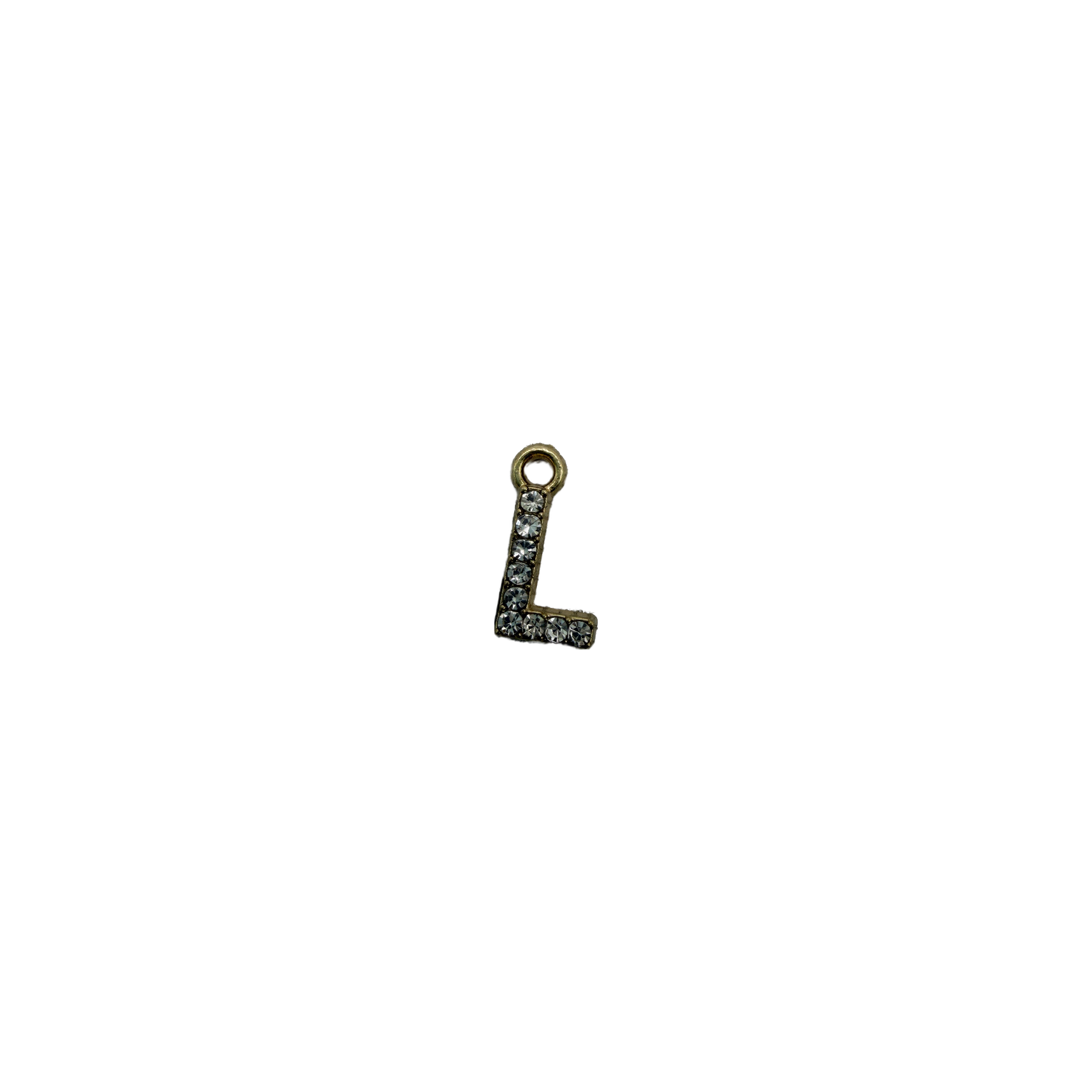 Gold L initial with clear crystals