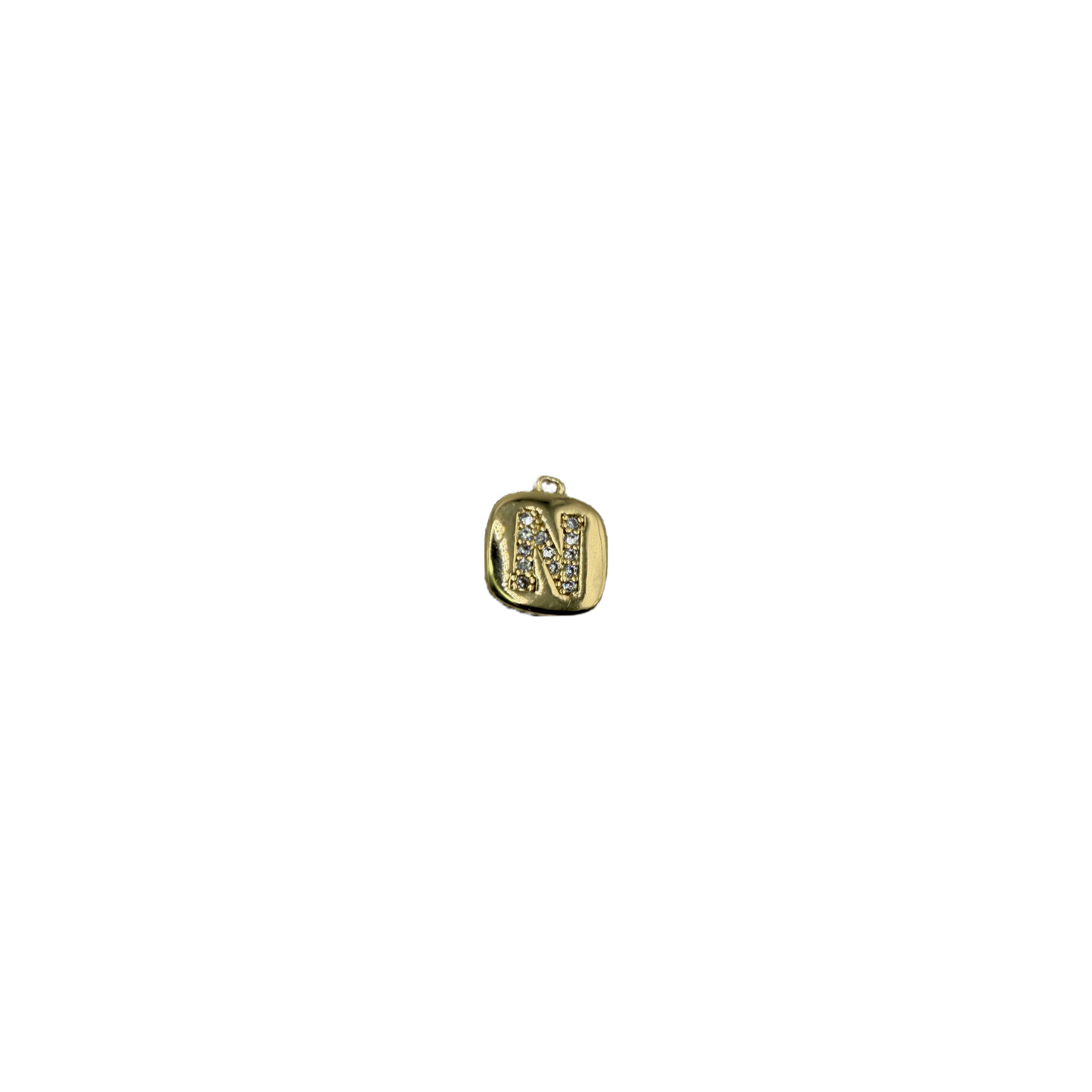 Gold initial N tile with pavé clear crystals