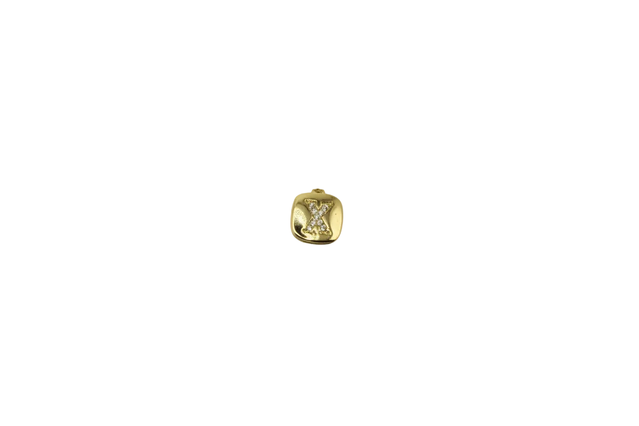 Gold tile with pavé X initial and clear stones