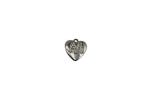 Polished silver heart charm with raised MA monogram