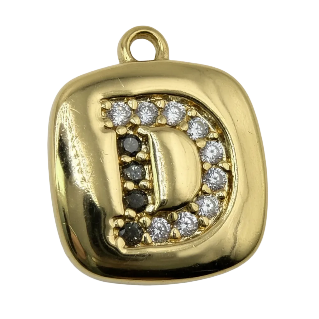 Gold letter D tile with clear pavé stones and polished finish