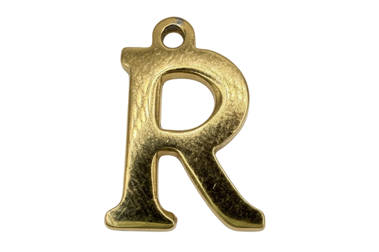 Gold letter R initial with satin brushed finish