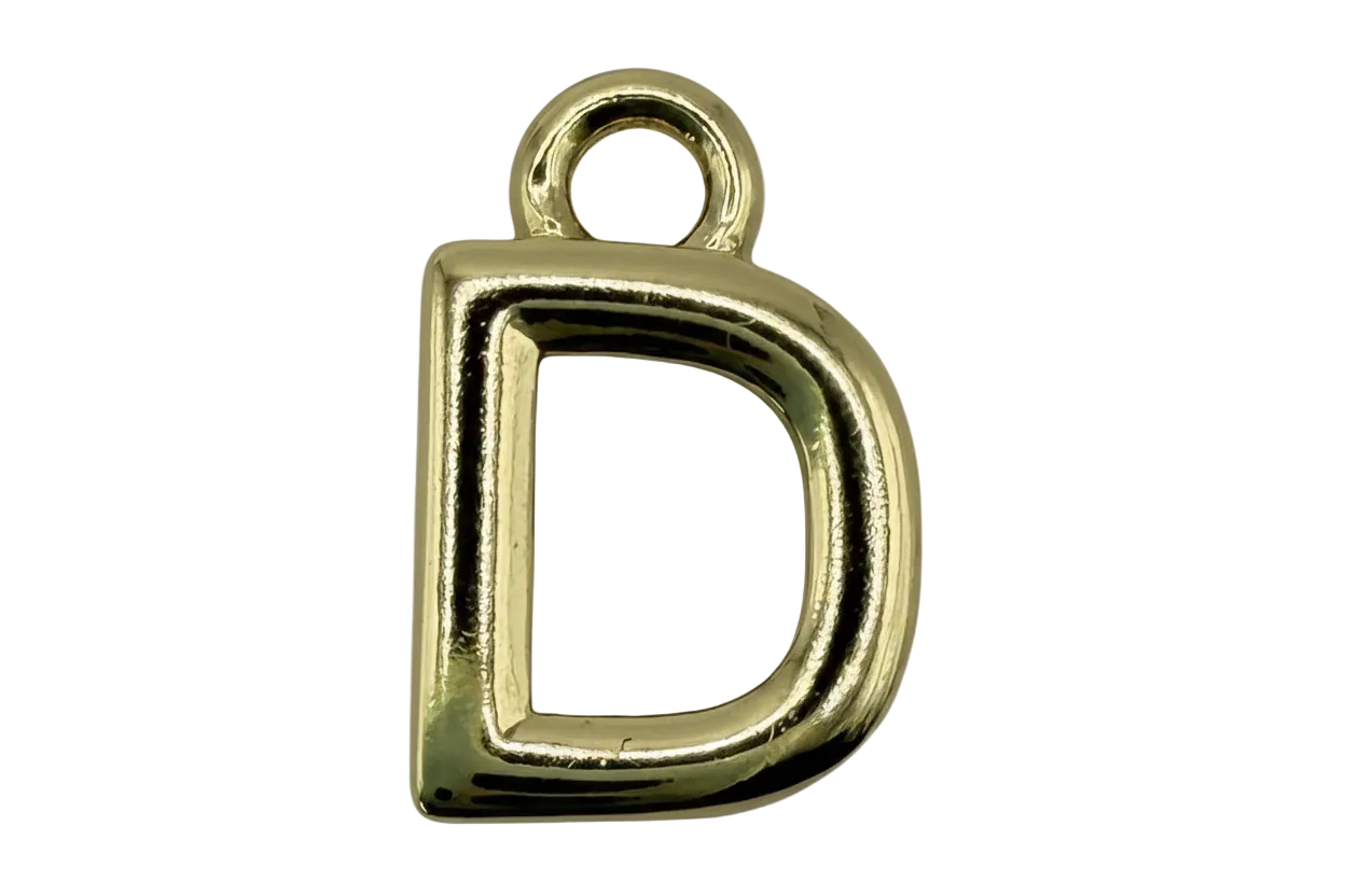 Polished gold outline initial D with rounded edges