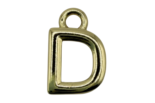 Polished gold outline initial D with rounded edges