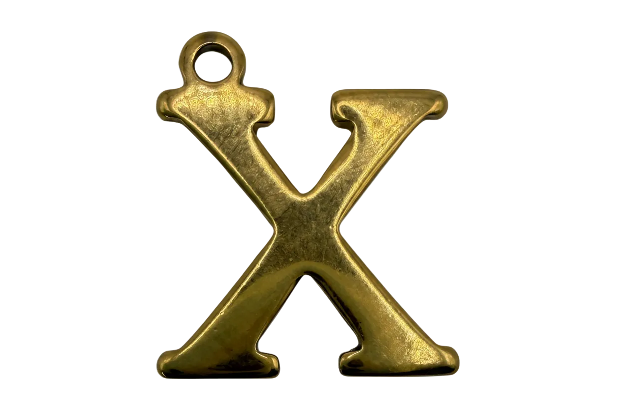 Gold serif letter X initial charm with satin finish