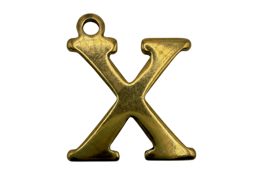 Gold serif letter X initial charm with satin finish