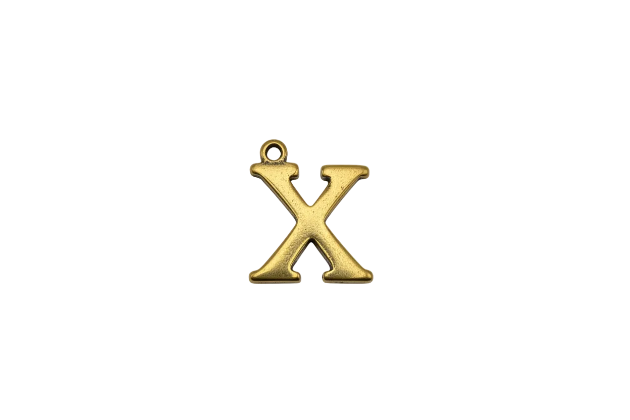 Gold serif letter X initial with satin finish
