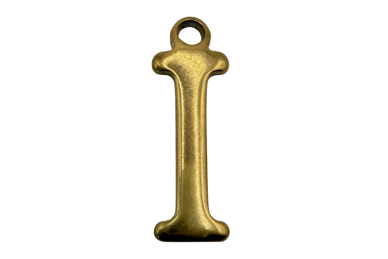 Classic gold-colored initial letter I with smooth satin finish