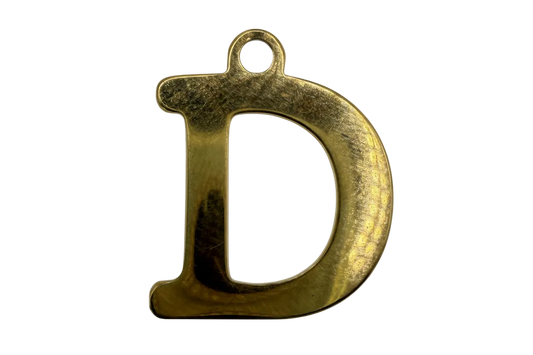 Gold-finish lowercase letter D initial charm with smooth polished surface