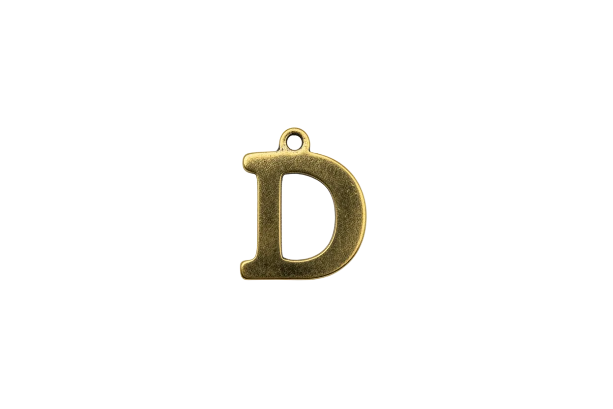 Gold-finish lowercase letter D initial charm