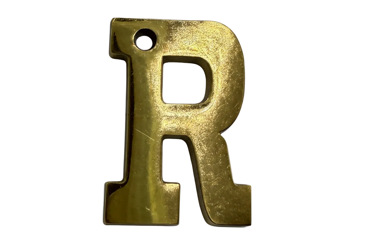 Textured gold uppercase letter R charm with satin finish