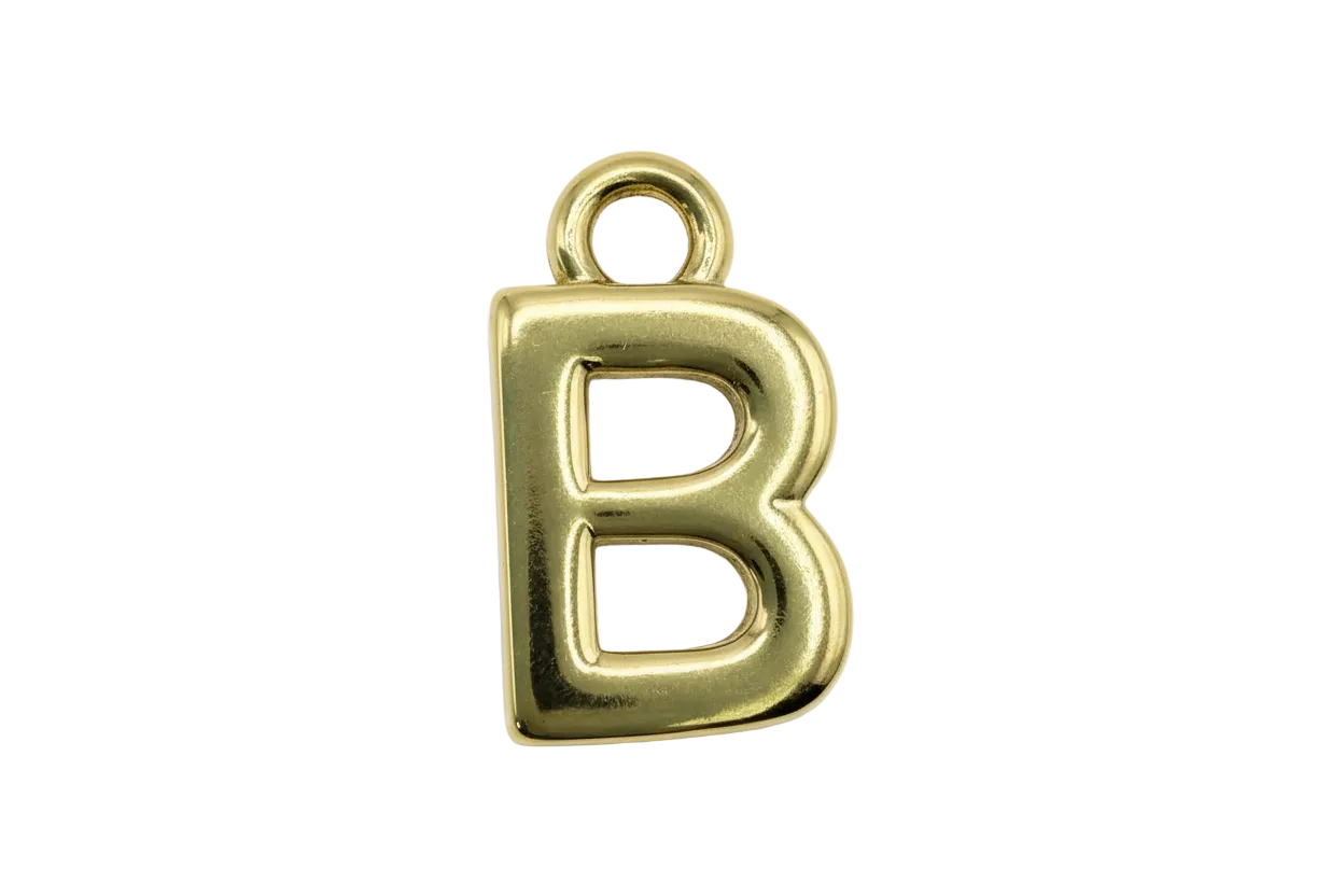 Polished gold letter B initial with white marbled enamel inlay