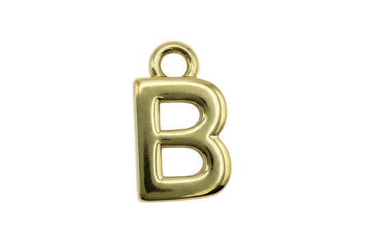 Polished gold letter B initial with white marbled enamel inlay