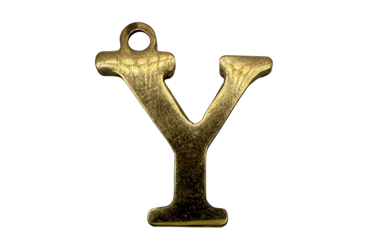 Gold letter Y initial charm with brushed finish on black background