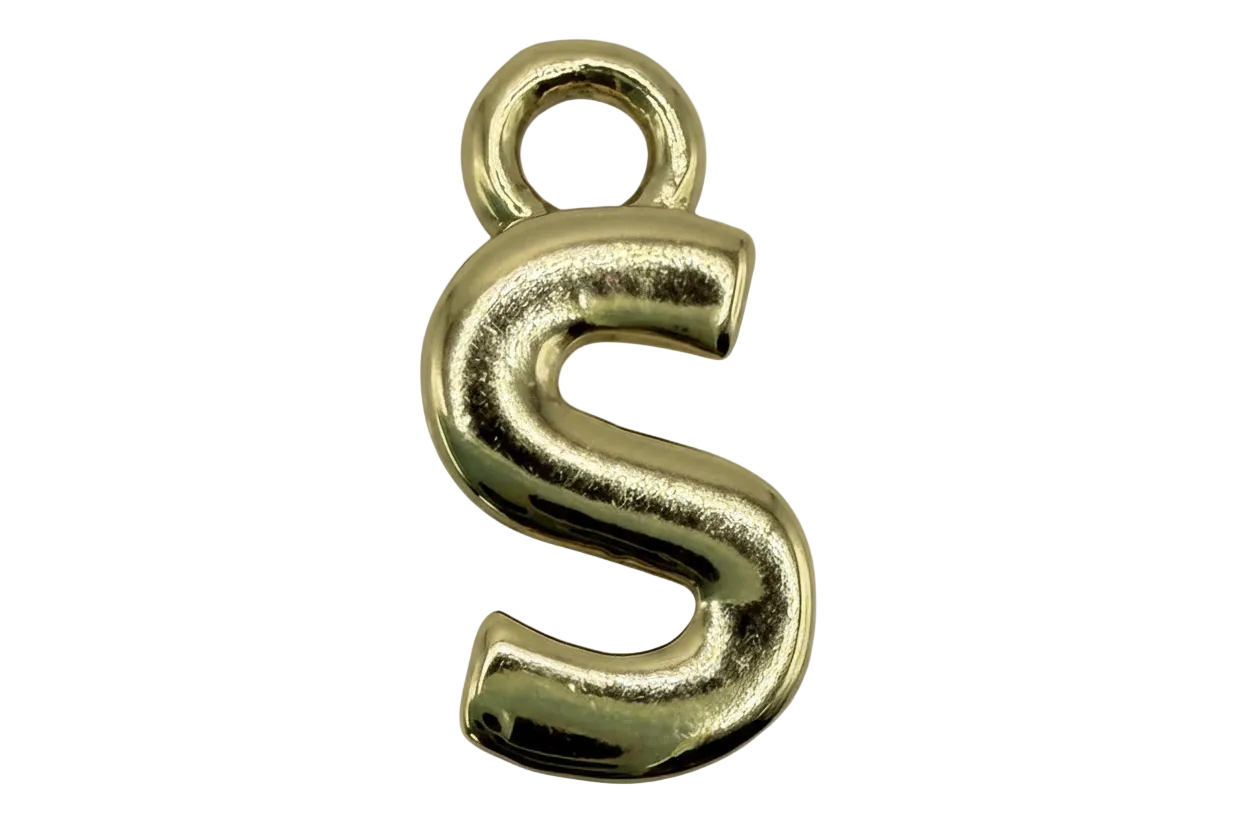 High-shine gold initial letter S with rounded sculpted shape