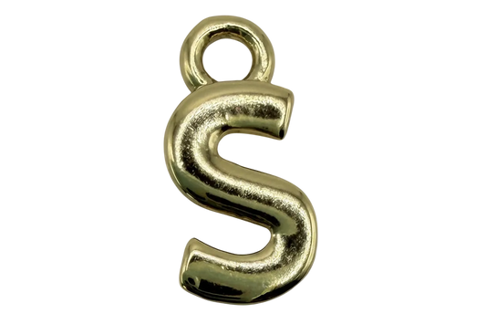 High-shine gold initial letter S with rounded sculpted shape