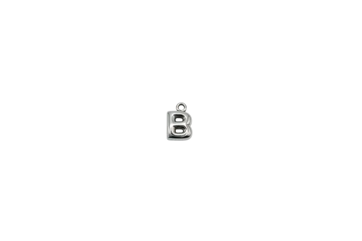 Polished silver puffy letter B with recessed details