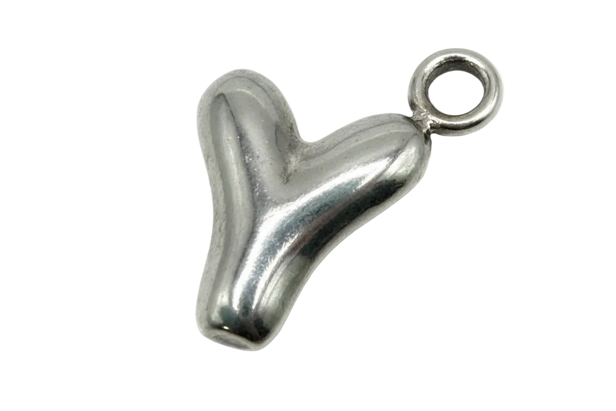 High-shine silver puffy heart charm with smooth rounded contours