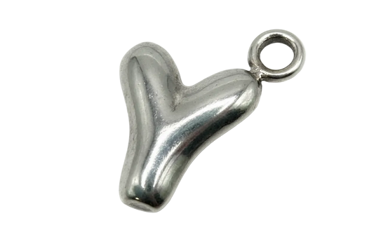 High-shine silver puffy heart charm with smooth rounded contours