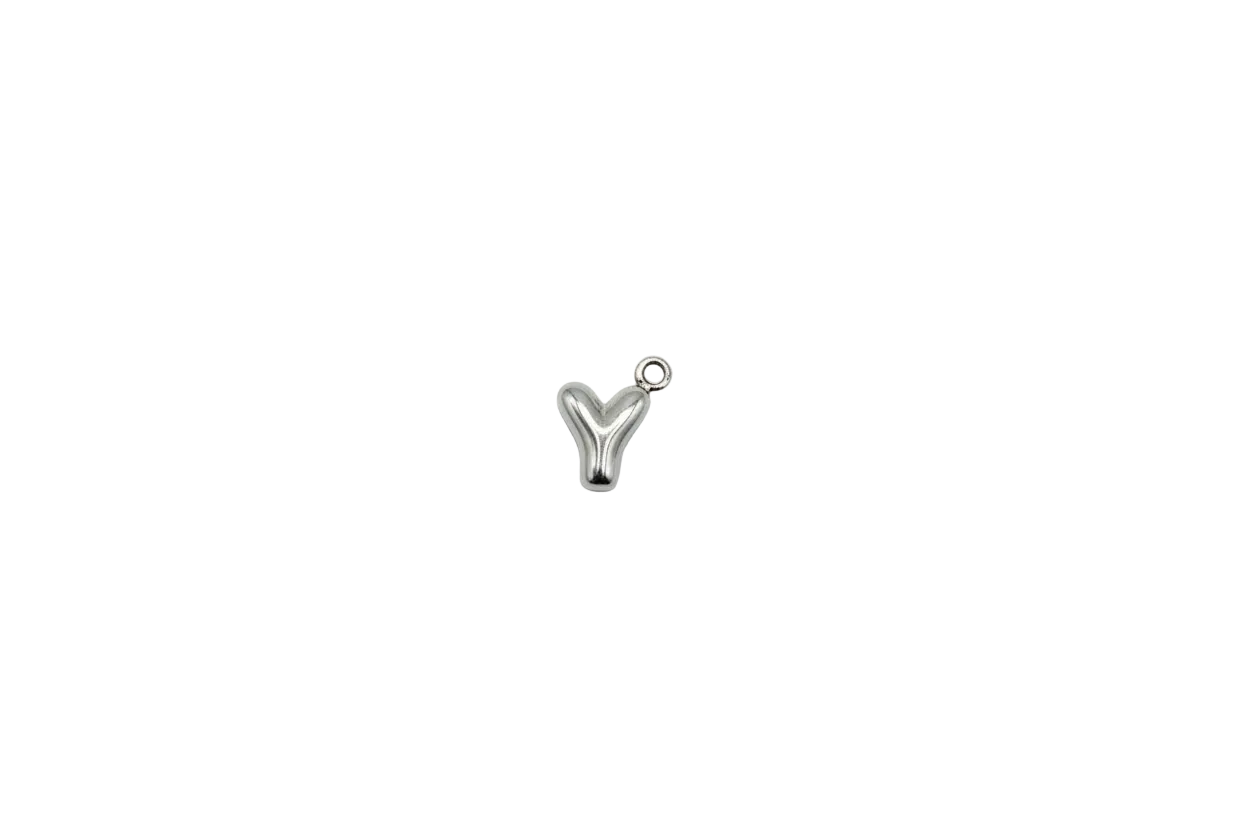 Silver puffy heart charm, glossy and rounded