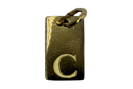 Gold rectangular initial plate with raised letter C