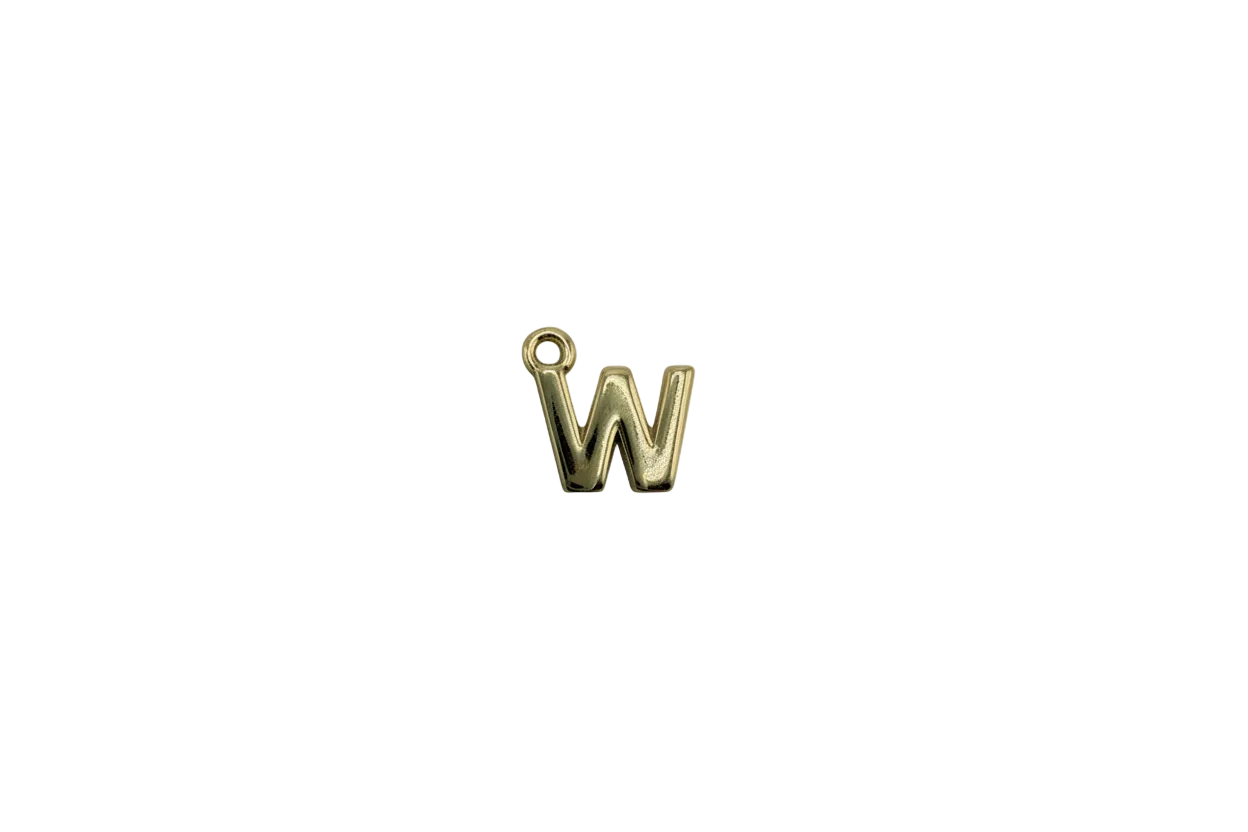 Polished gold W initial letter pendant, high-shine finish