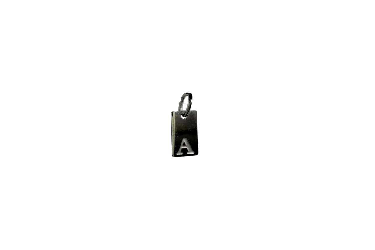Black rectangle plate with raised silver letter A