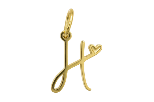 Polished gold initial K with open heart detail