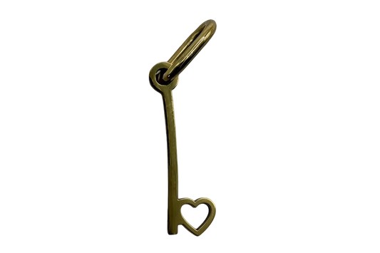 Gold safety pin charm with open heart detail