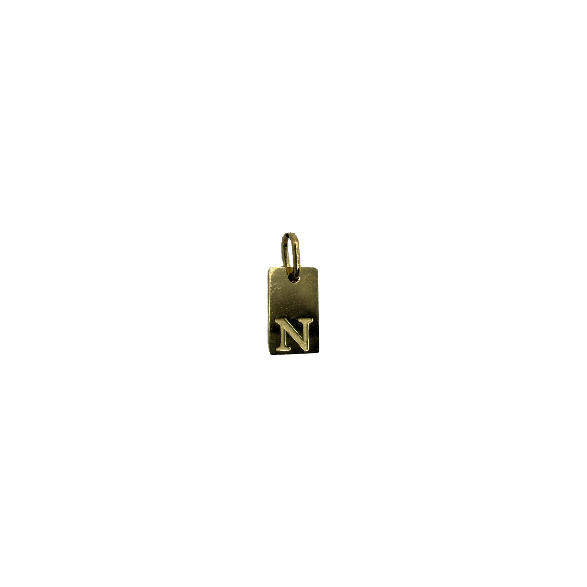 Gold rectangular letter N tag