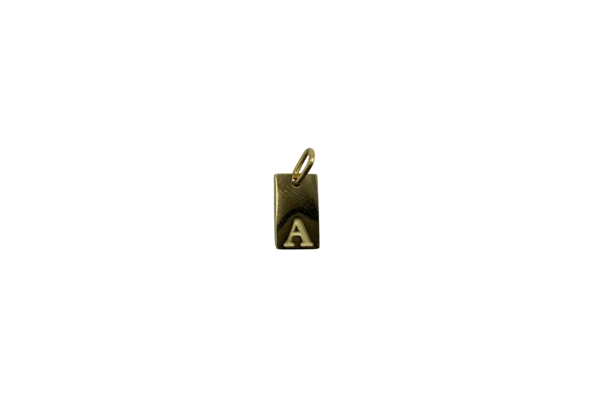 Gold rectangle tag with raised letter A