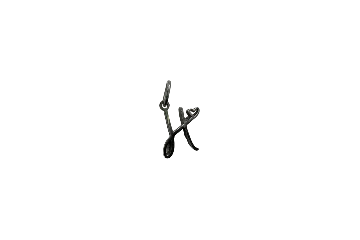 Silver-tone letter X initial with heart detail