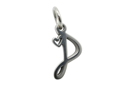 Polished silver treble clef note with a small heart cutout