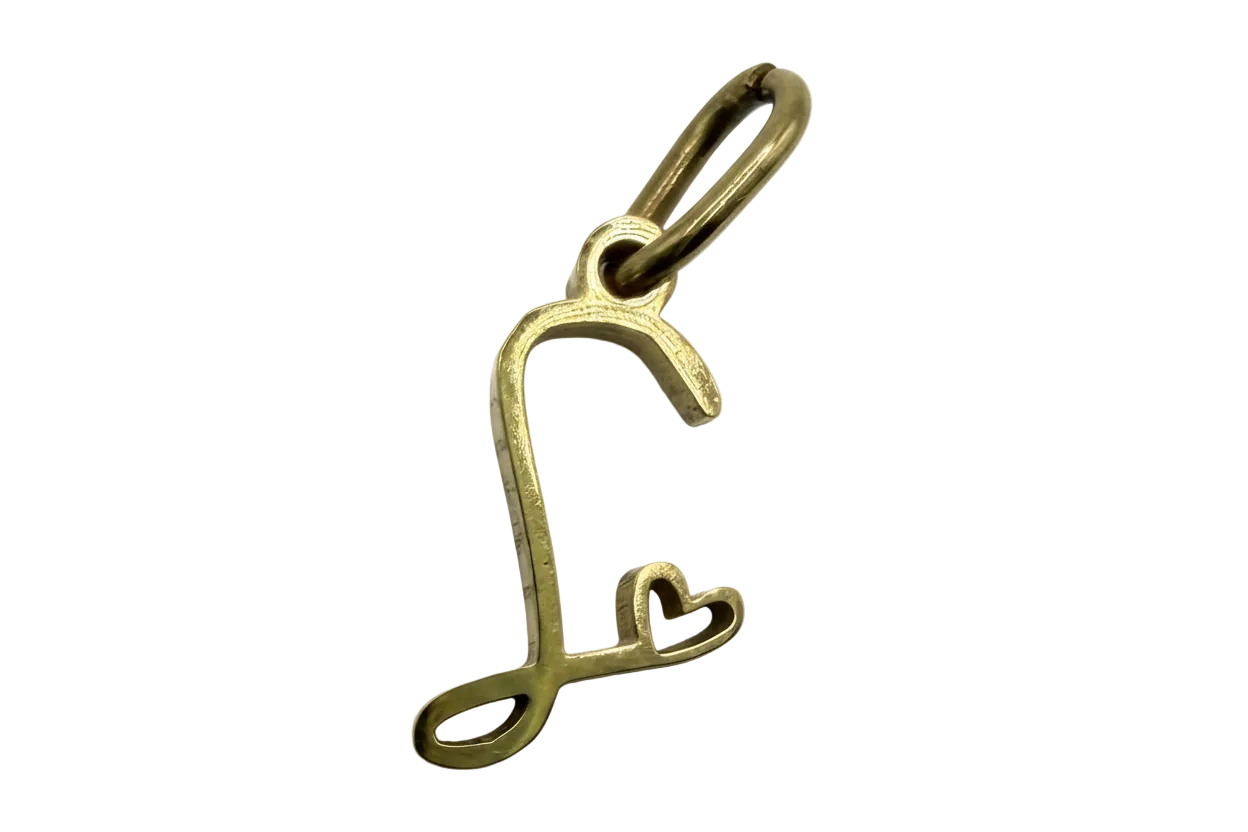 Gold script letter F initial charm with satin finish