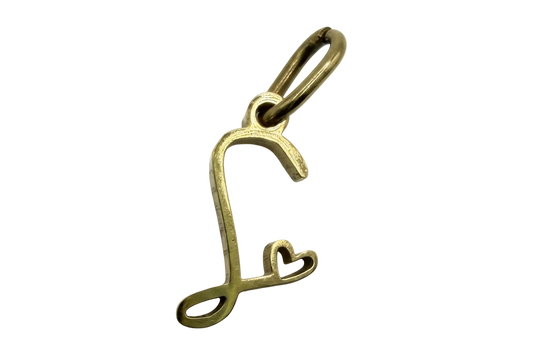 Gold script letter F initial charm with satin finish