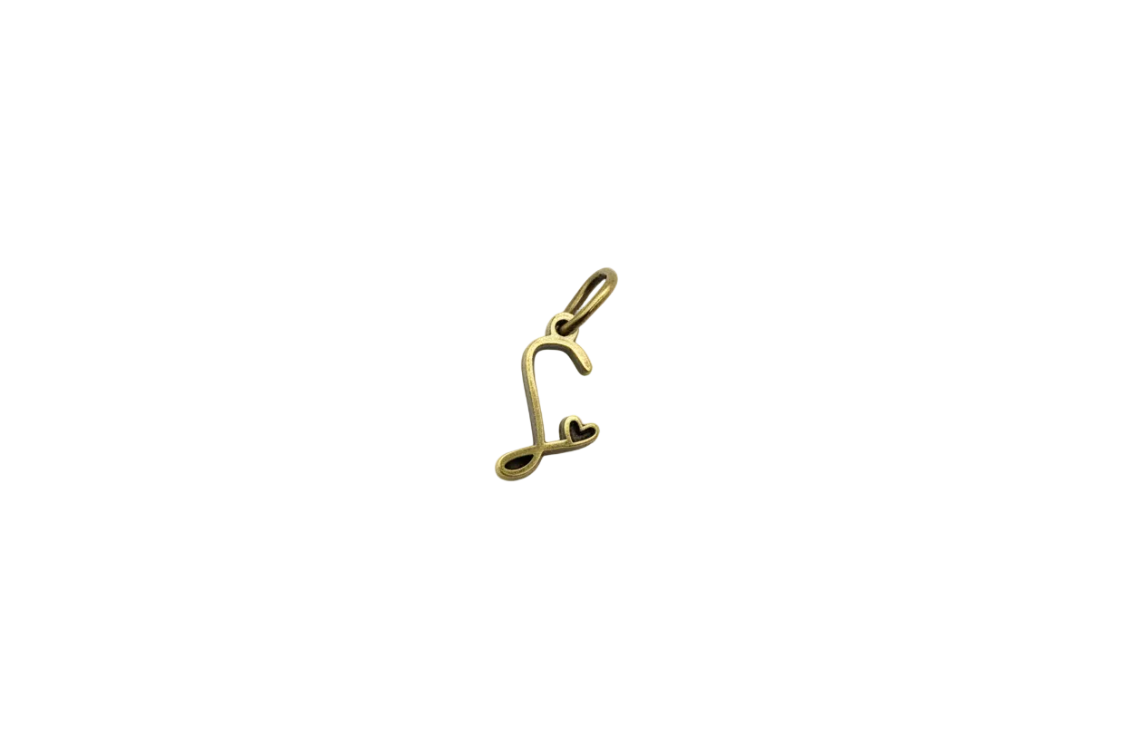 Gold script letter F initial charm