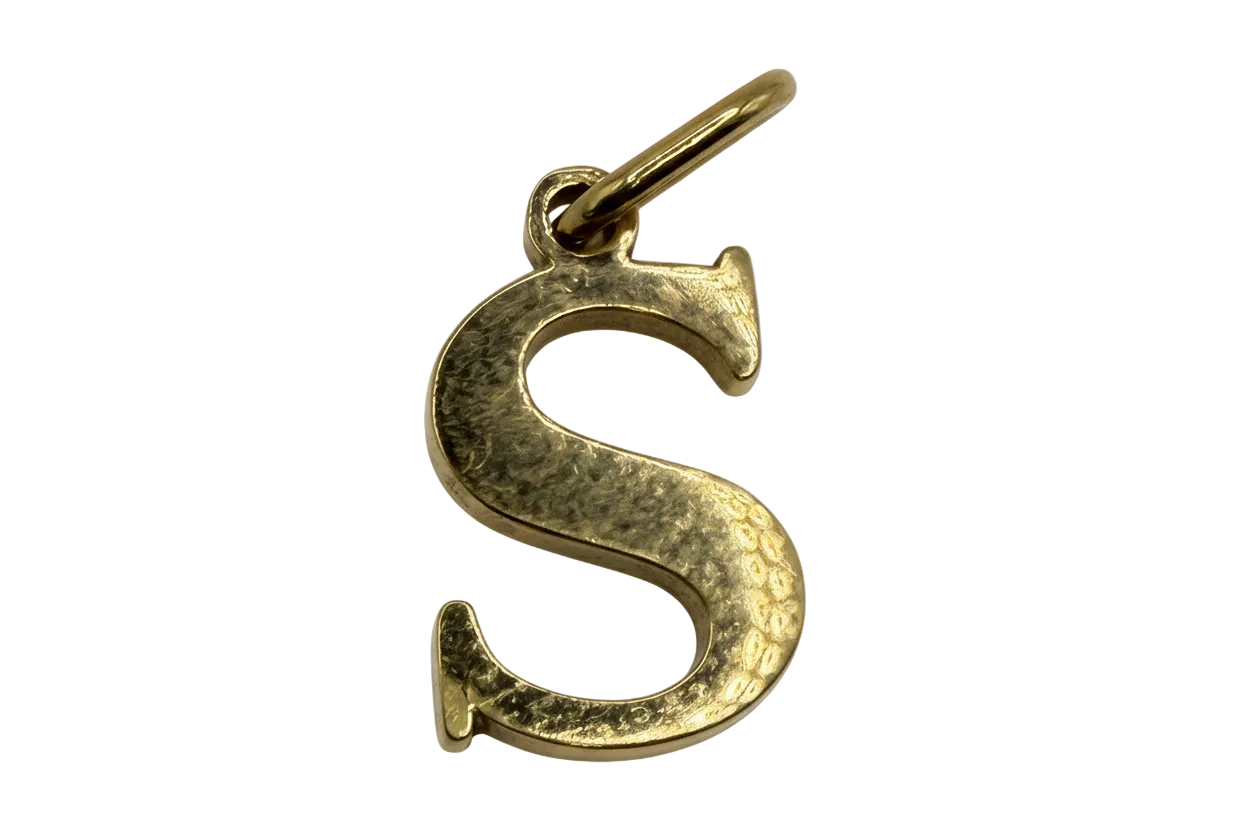 Hammered-texture gold letter S initial with sculpted curves