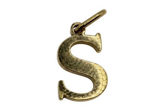 Hammered-texture gold letter S initial with sculpted curves