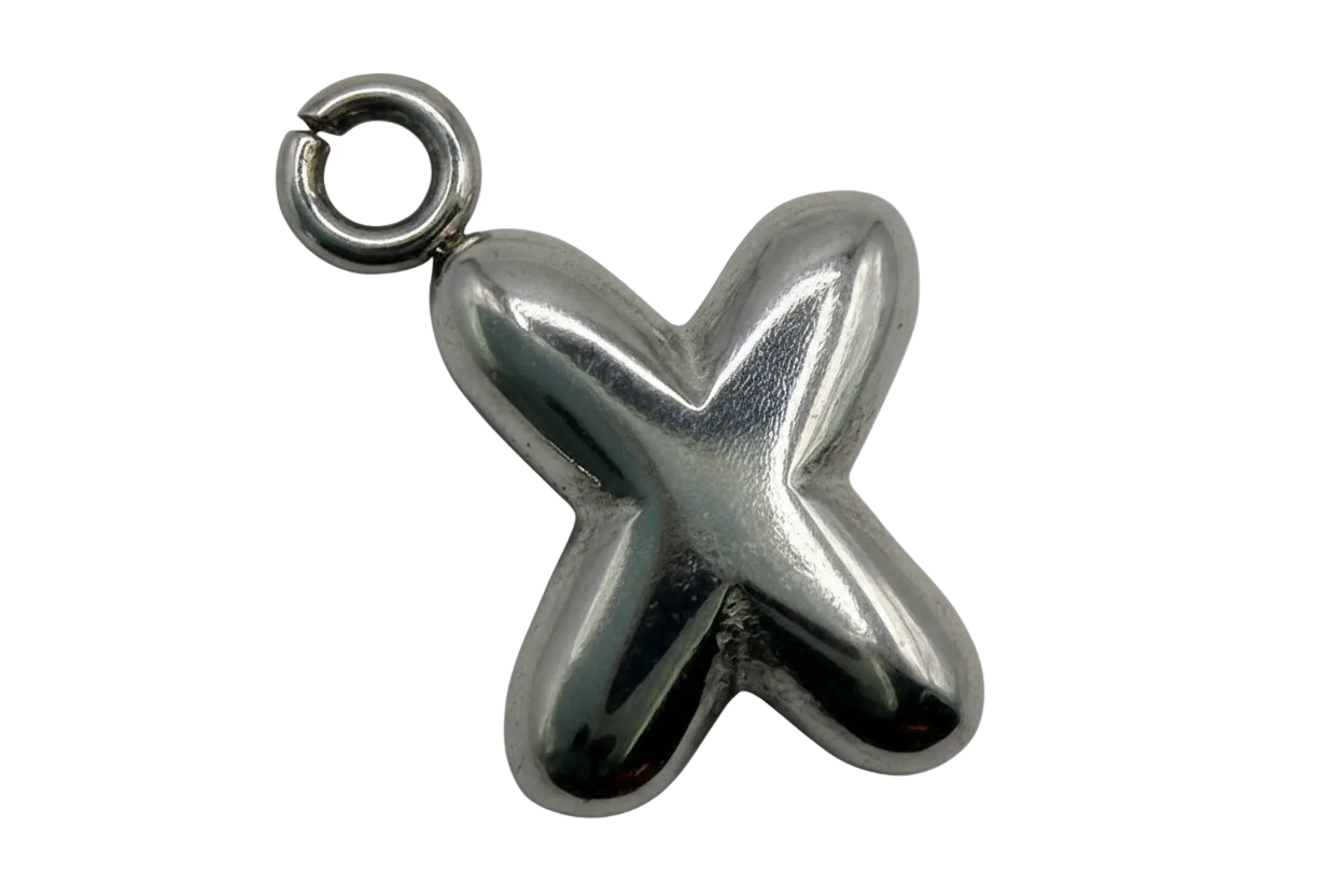 High-polish silver puffed letter X pendant with rounded 3D silhouette