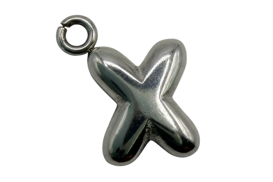 High-polish silver puffed letter X pendant with rounded 3D silhouette