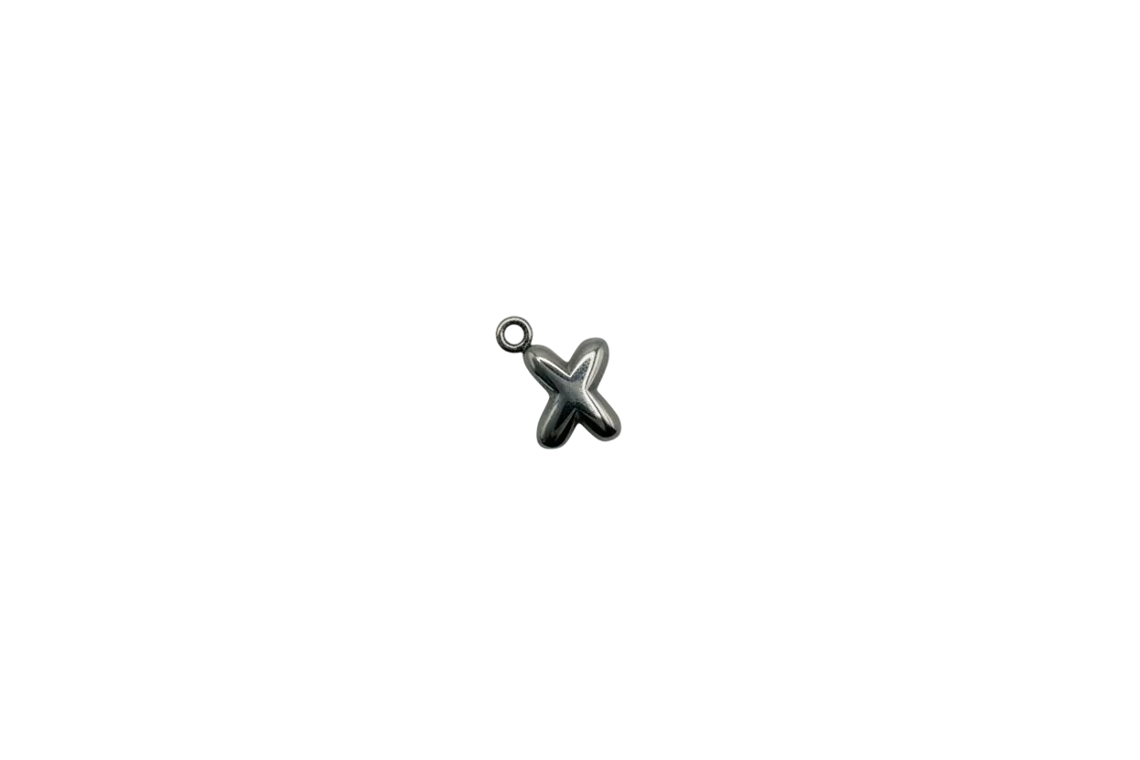 High-polish silver puffed letter X pendant