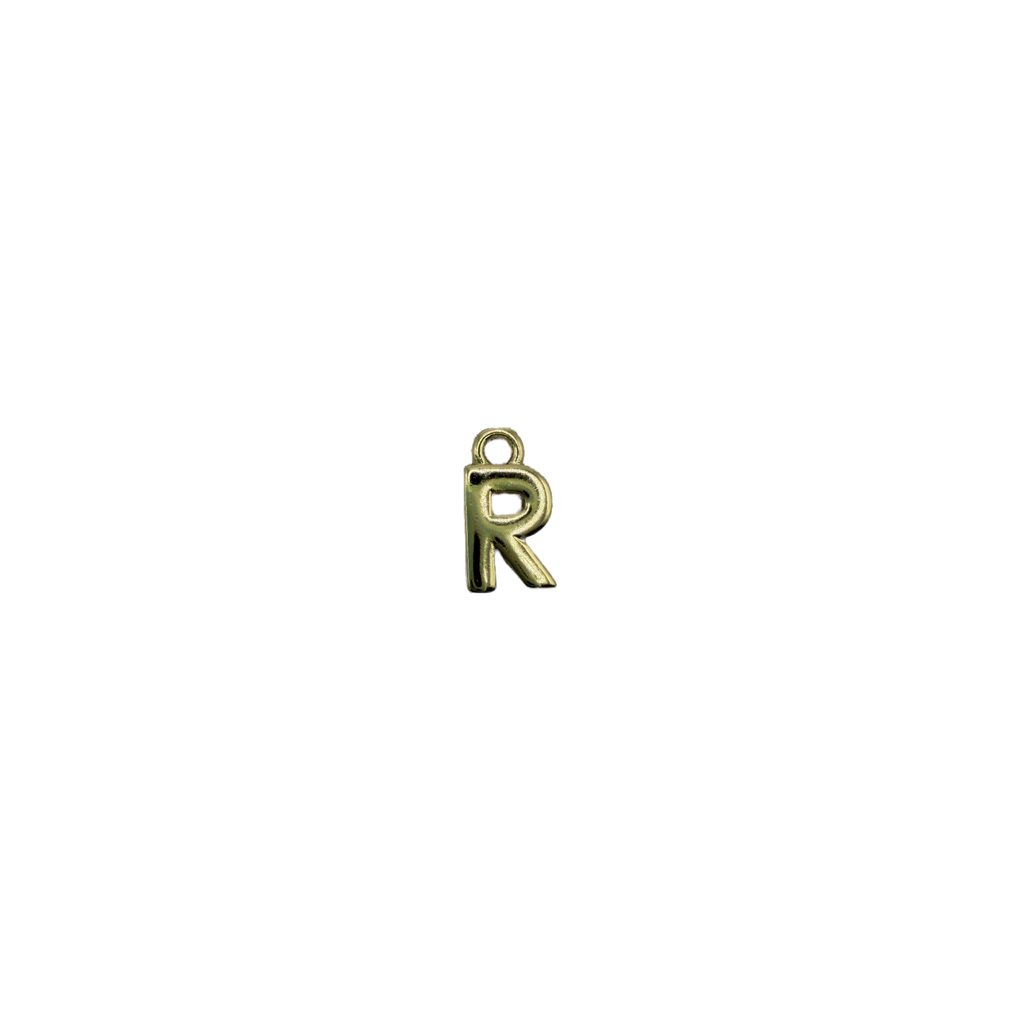 Polished gold letter R initial with rounded edges
