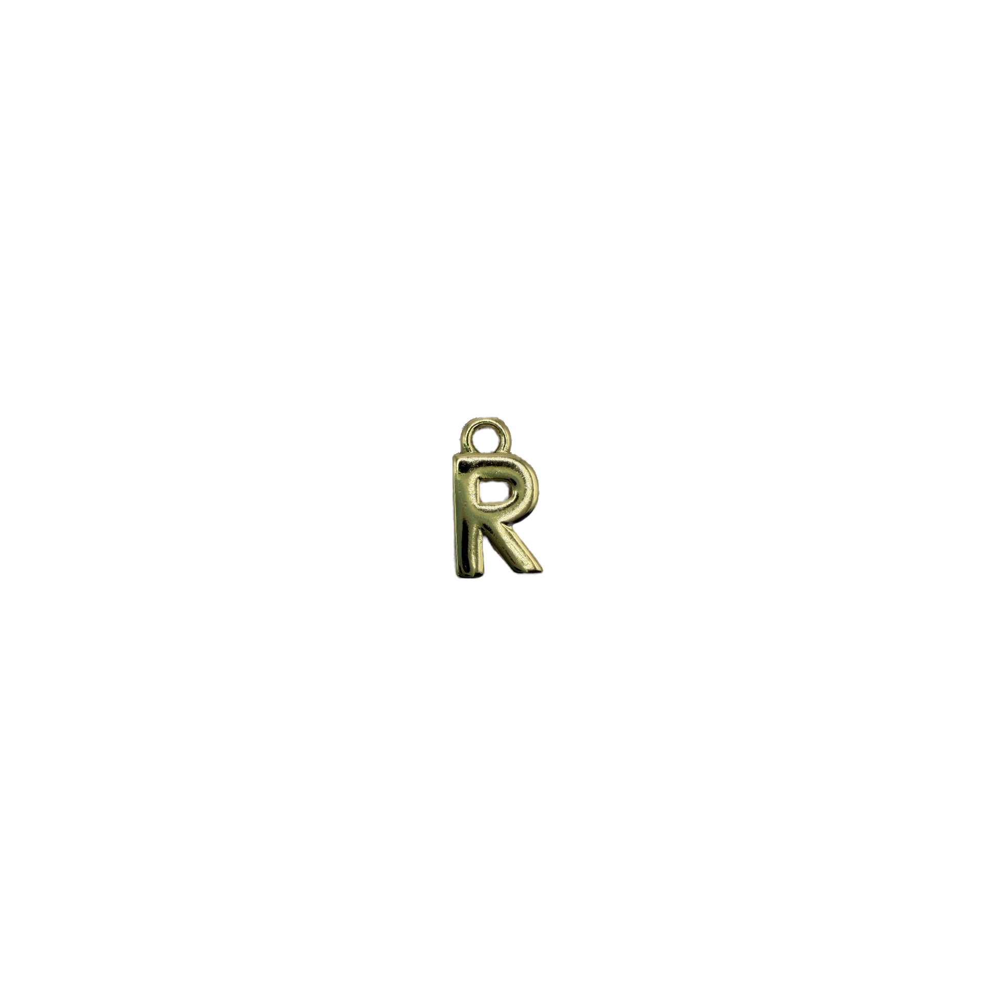 Polished gold letter R initial with rounded edges