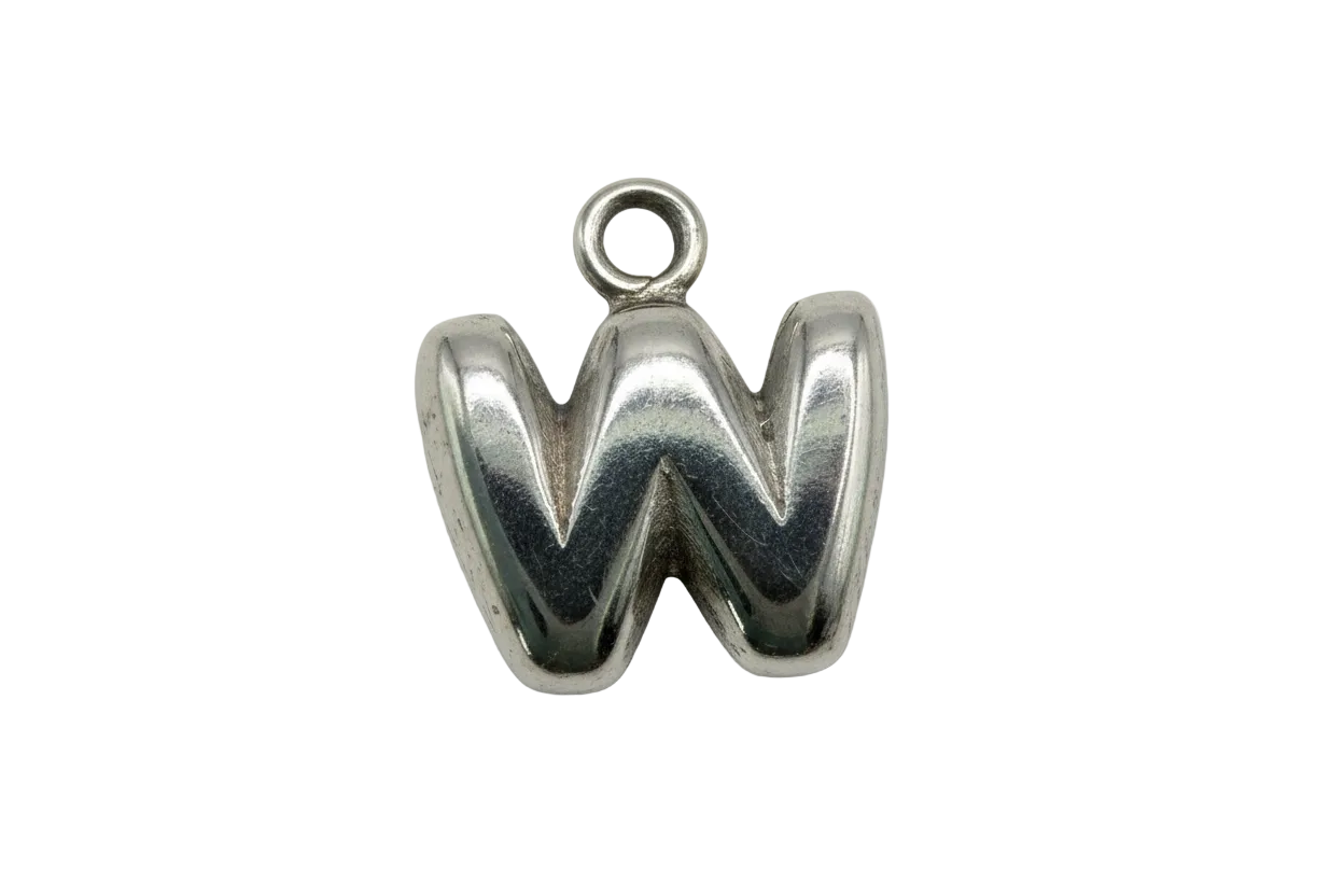 Mirror-finish silver letter W initial with a small gold-tone accent at the top