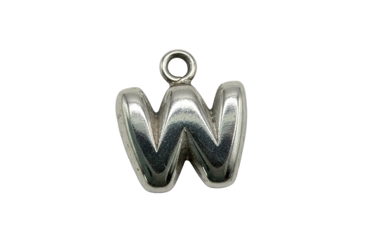 Mirror-finish silver letter W initial with a small gold-tone accent at the top